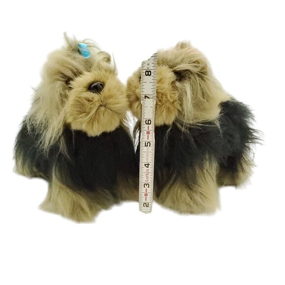 Unbranded Brown‎ and Tan Pair Of Fluffy Yorkie Plush Dogs With Bows in Fur - Picture 6 of 11